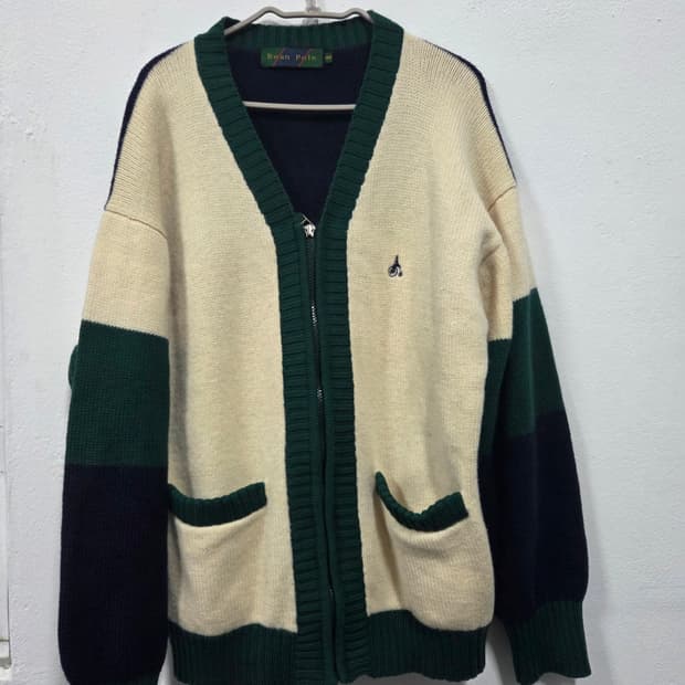 빈폴 배색 니트 가디건 100