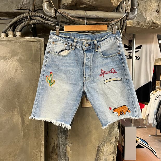 리바이스 501 CT 자수 하프 데님 팬츠 W30 #csz1834