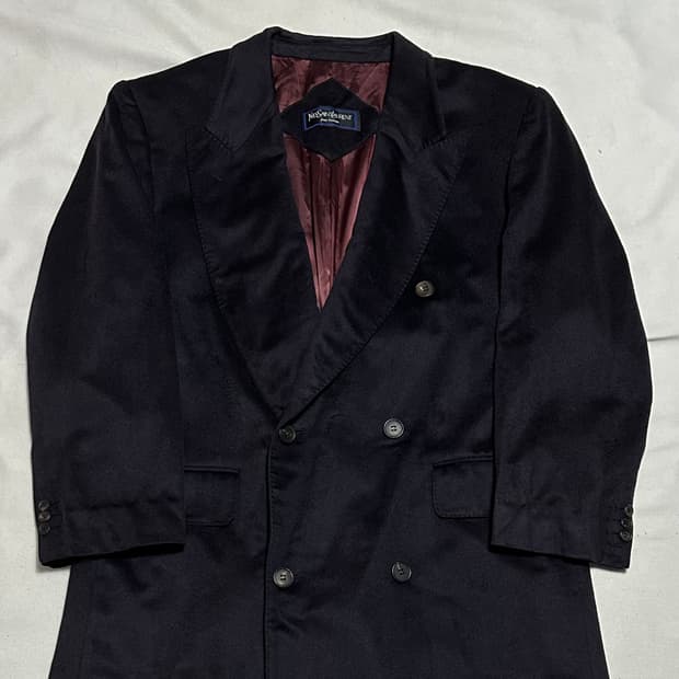 100 입생로랑 뿌르옴므 캐시미어 퍼플 롱 코트