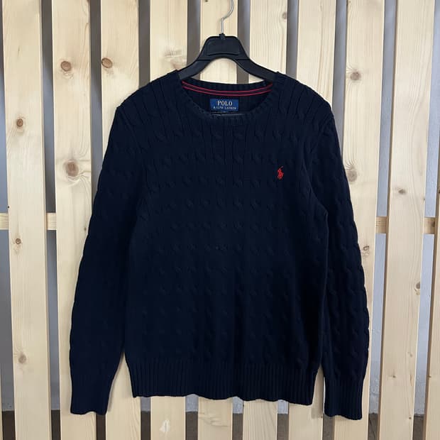 (S) 폴로 랄프로렌 라운드넥 네이비 케이블 니트 스웨터