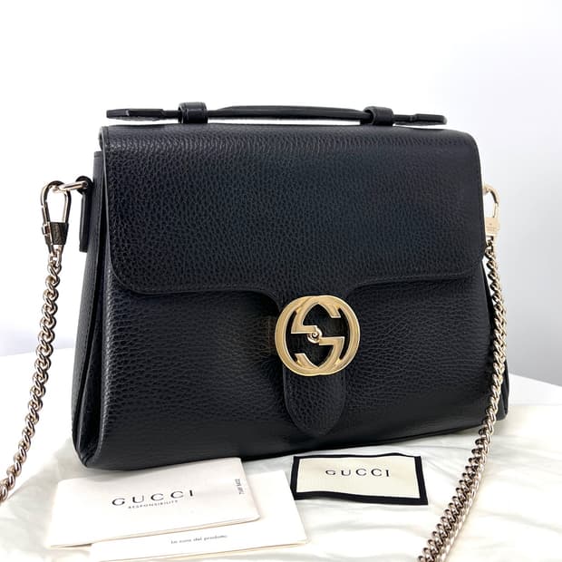 구찌 GG 인터로킹 탑핸들 체인 스몰 숄더백 블랙 (510302)