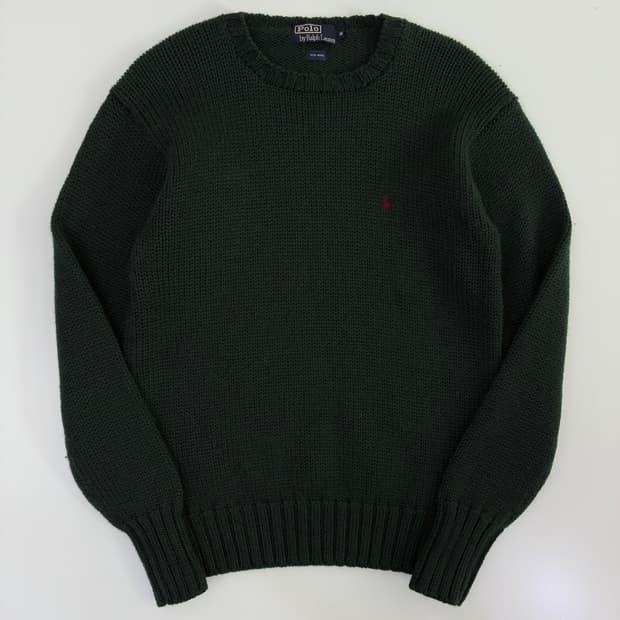 Polo  폴로 랄프로렌 90,s자수 다크그린 니트