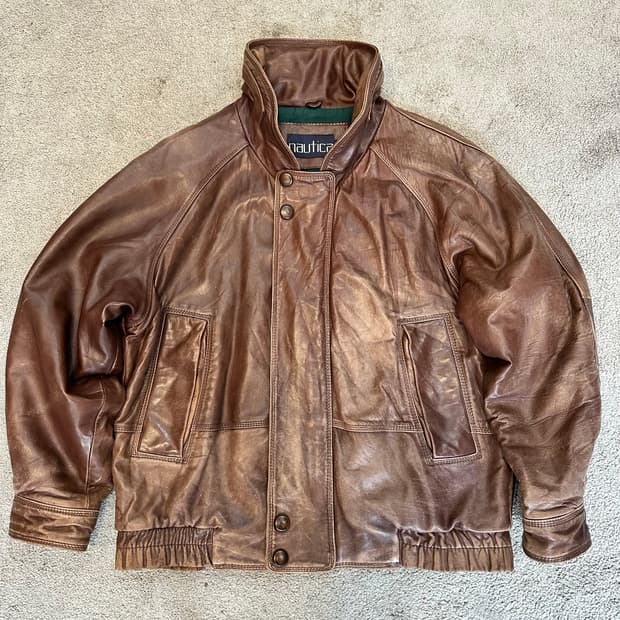 노티카 90s 브라운 양가죽 봄버 자켓L