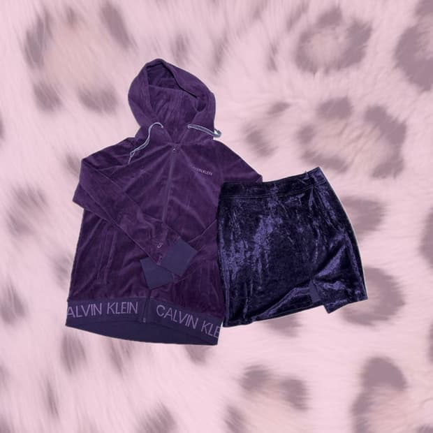 캘빈클라인 벨벳 후드집업 & 치마 셋업