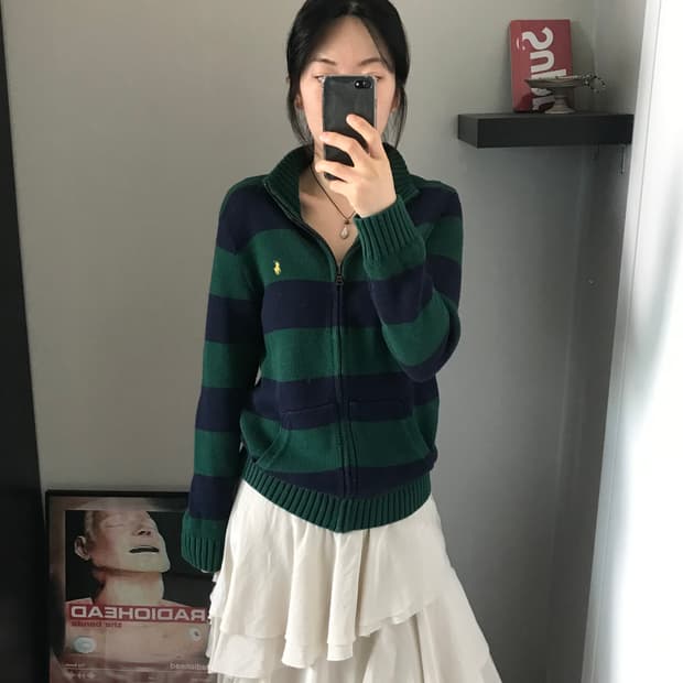 폴로 랄프로렌 포니로고 스트라이프 니트 집업