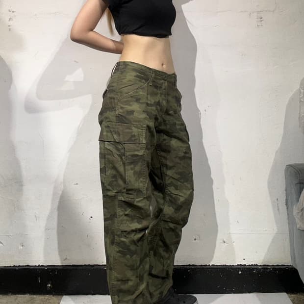 일본 빈티지 카키 카모 카고 팬츠 M