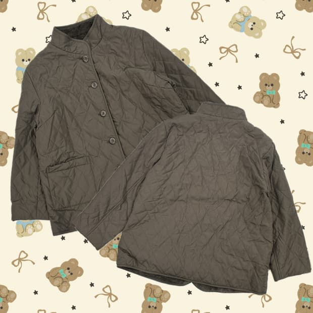 그런지 브라운 누빔 퍼 안감 러블리 아방핏 아우터 히피 에스닉 아메카지