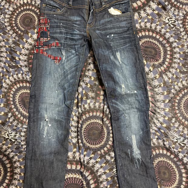 Philipp Plein embroide red skull denim
