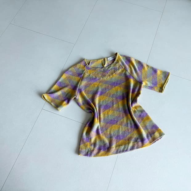 retro check knit top