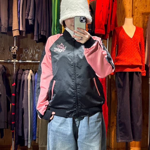 L 디즈니 밤비 자수 블랙 스카잔