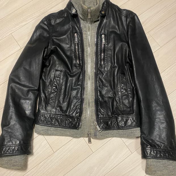 니트레이어드 라이더가죽 집업자켓