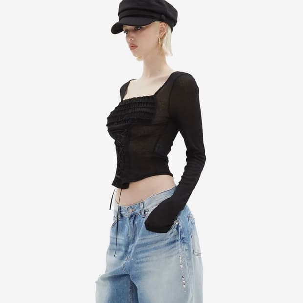 힐다 퓨어 레이스업 코르셋 탑 [블랙]