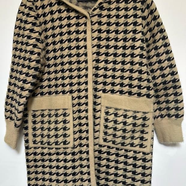 담비소재하운드투스 체크 후드 롱 가디건