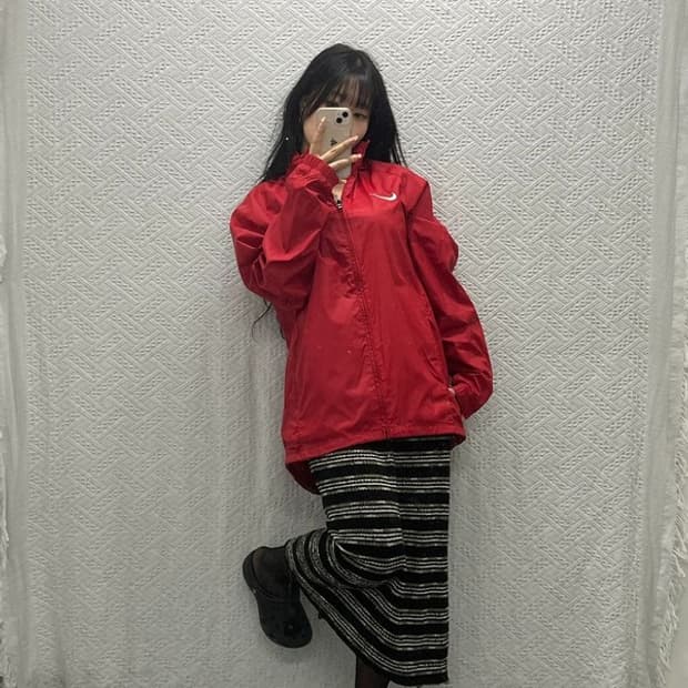 나이키 레드 올드스쿨 오버핏 러닝 후드집업 바람막이 XL C06410