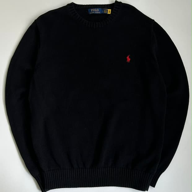 [L] 폴로 랄프로렌 신형 큐알 블랙 크루넥 코튼 니트 스웨터