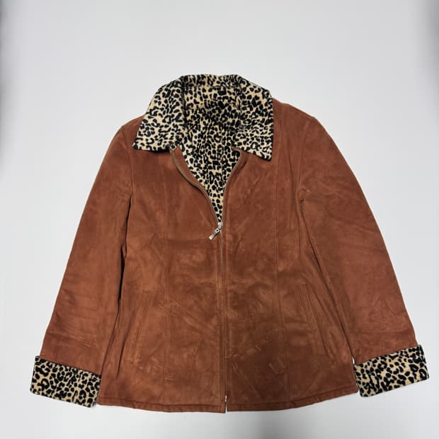 여성 빈티지 y2k 페이크 스웨이드 레오파드 자켓