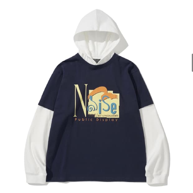 테켓 Noise Layered Hooded Tee Navy