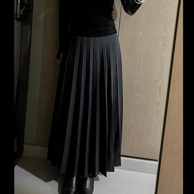Japanese 차콜 박스 플리츠 롱 스커트