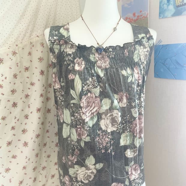 모리걸 빈티지 그런지 플라워 슬리브리스 💐🩶🌿