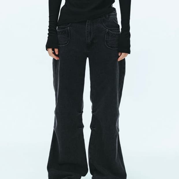 코이세이오  플라워 스냅 데님 팬츠 블랙 2