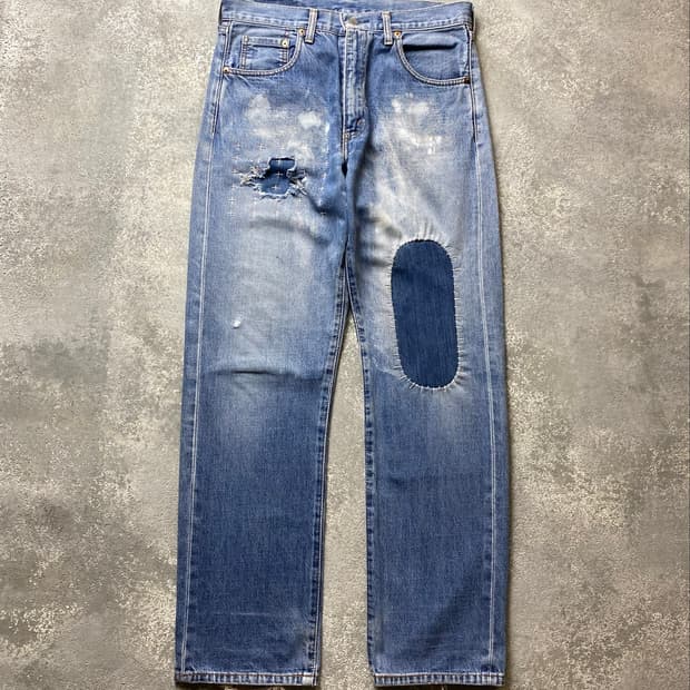 [31] 90s Levi's 502 빅E 셀비지 사시코 리페어 데님팬츠
