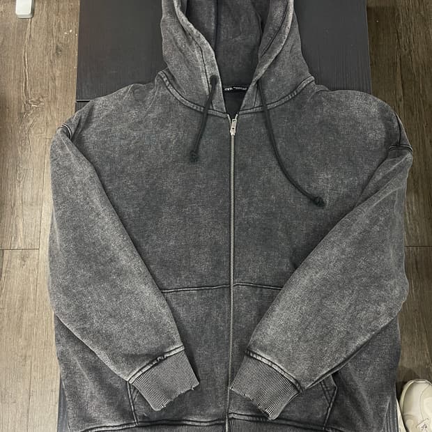 자라 디스 차콜 오버핏 후드집업 2XL