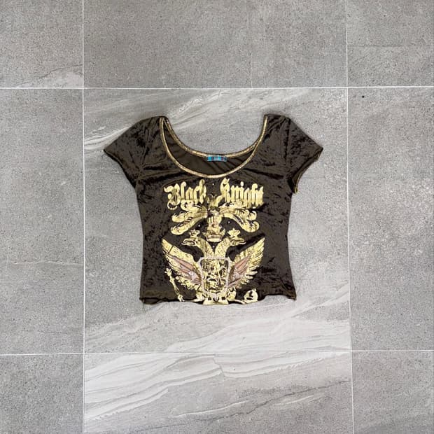 Khaki brown y2k printed velvet half t