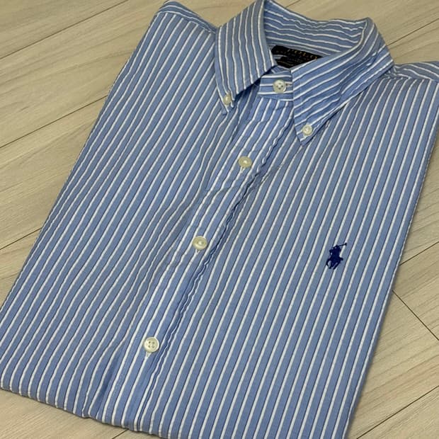 [M] 폴로 랄프 로렌 시어서커 블루 스트라이프 셔츠 QR