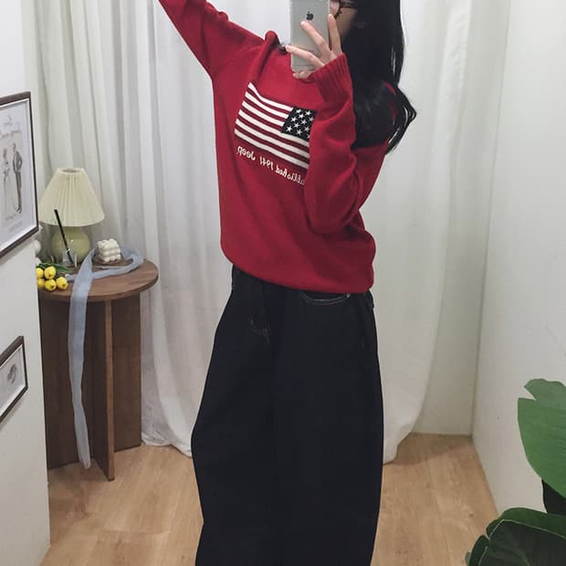 여성 JEEP 성조기 라운드 니트 95