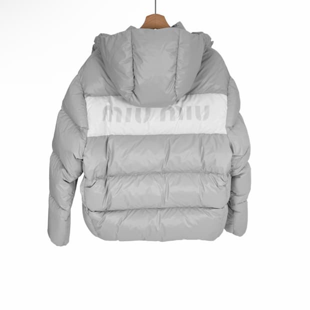 [40] 미우미우 여성 백로고 푸퍼 후드 나일론 다운 패딩 자켓 그레이