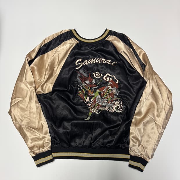 드래곤 일본빈티지 리버시블 자수 스카쟌 L