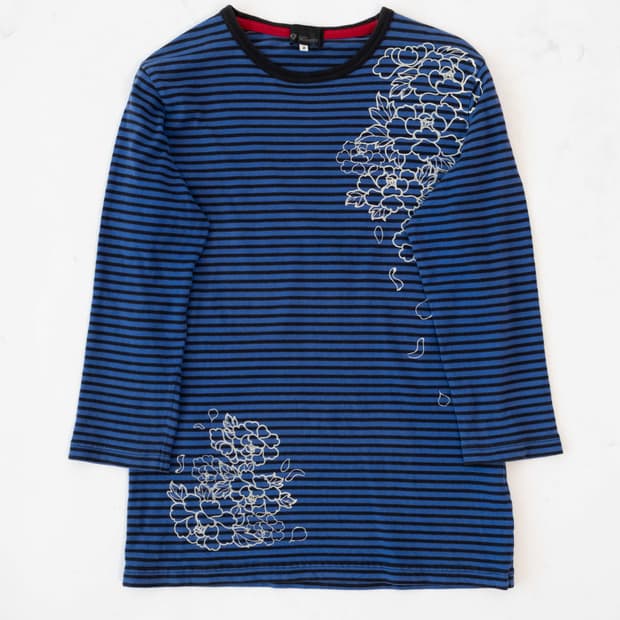  Stripe flower piping cotton T-shirts