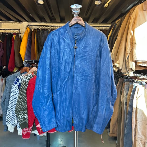 80s Bates 헤비 리얼 레더 모터사이클 레이싱 자켓