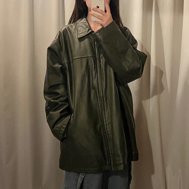 빈티지 가죽 자켓 카키그레이
