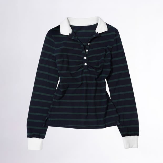 S) 스컬프터 셔링 테니스 스트라이프 셔츠 네이비그린