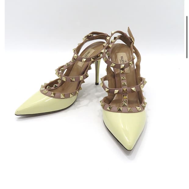 VALENTINO(발렌티노)  베이지 페이던트 핑크 레더 락스터드 앵클 