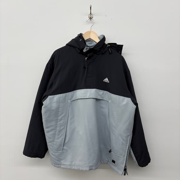 아디다스 블랙/회색 아노락 후드 자켓 남성 XL