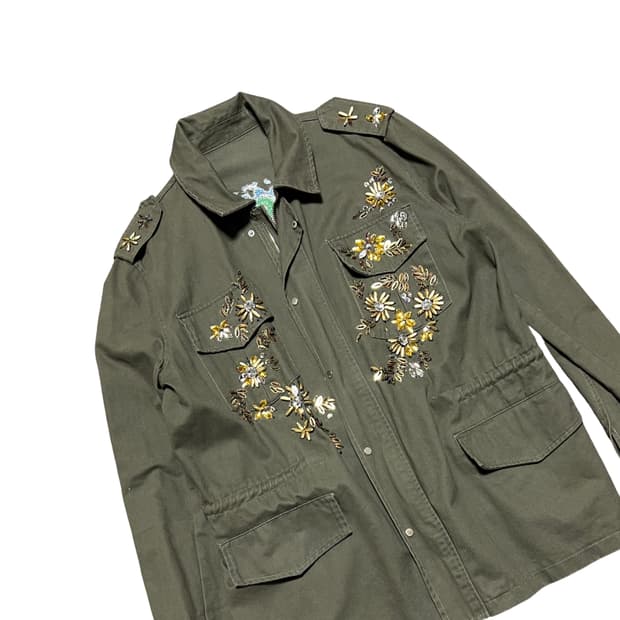 빈티지 자수 스컬 야상자켓