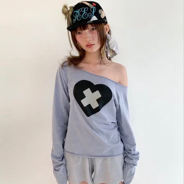 샵페어리 크로스 하트 컷오프 티셔츠 블루