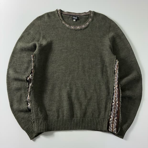 D&G 돌체앤가바나 카키 트림 노르딕 패턴 그레이 니트