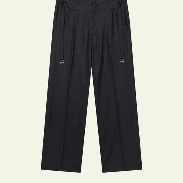 Side Buckle Point Wool Slacks-charcoal