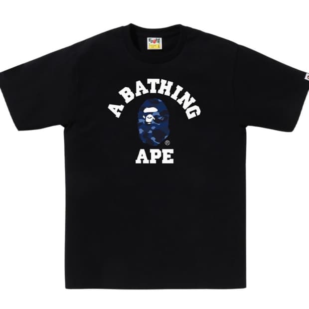 베이프 카모 컬리지 티셔츠 블랙 네이비