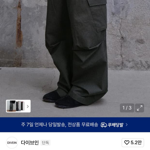 다이브인 베른 카고 팬츠V2 차콜 1사이즈 팝니다.