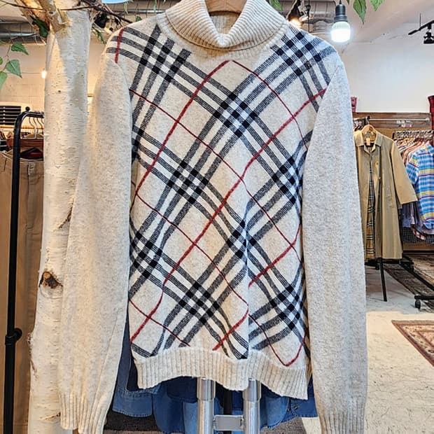 BURBERRY 버버리 런던 블루라벨 노바 체크 터틀넥
 울 니트