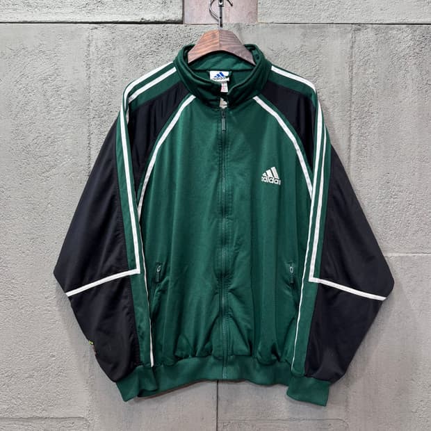 90s 아디다스 녹검 삼선 져지 트랙탑 (XL)  