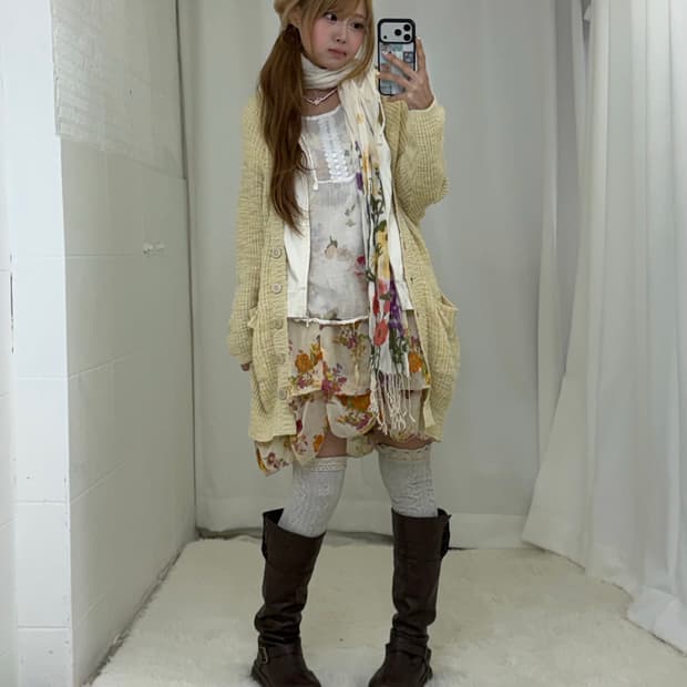 베이지 플라워 하구미 모리걸 소녀 코디세트