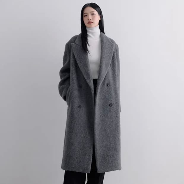 헤어리 알파카 블렌드 오버 숄더 더블 코트 (그레이)