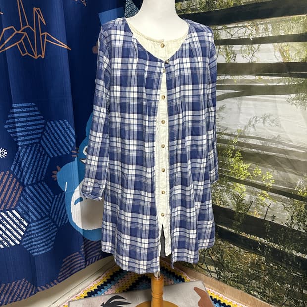 빈티지 체크 바선생 블라우스 원피스 모리 모리걸