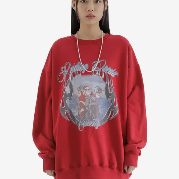 큐리티 산타그래픽 기모 맨투맨