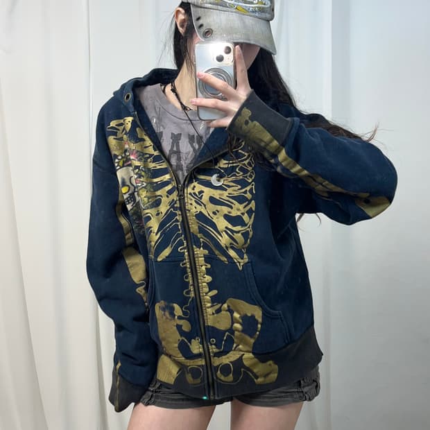 Ed hardy 본프린팅 후드집업